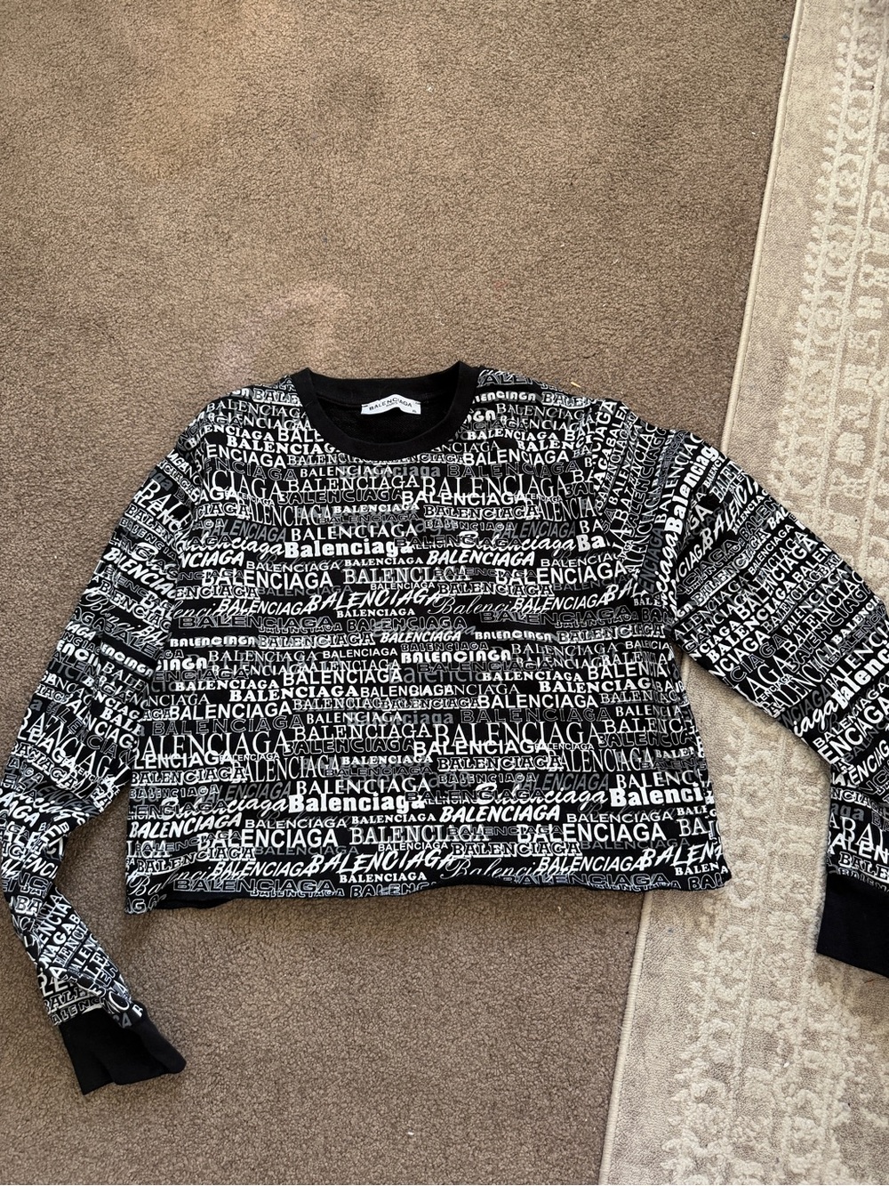 Balenciaga Black & White Logo Cropped Sweatshirt